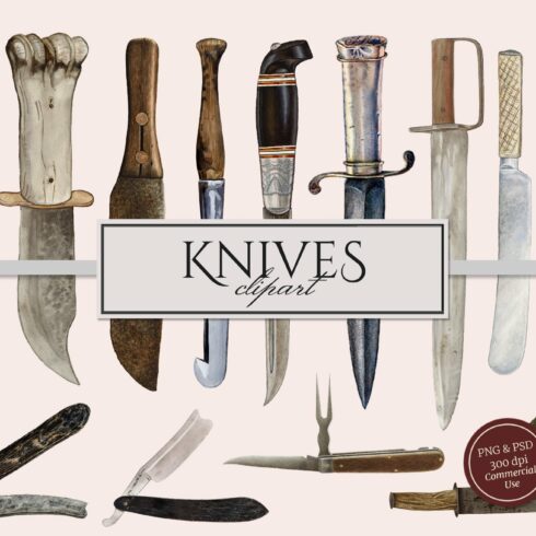 Vintage Knives Clipart Illustrations cover image.