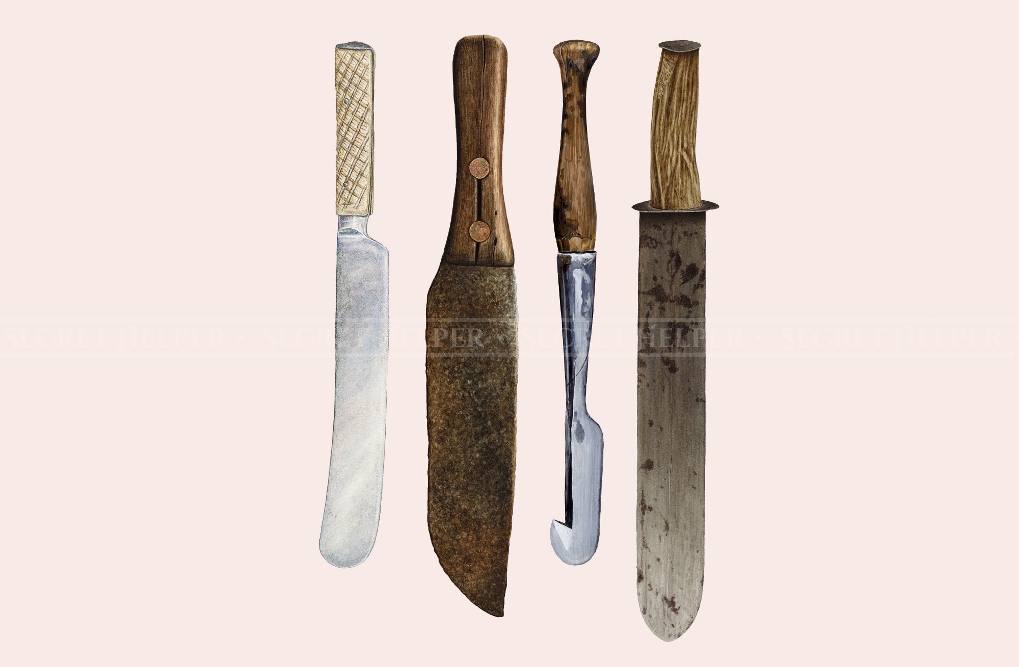 Vintage Knives Clipart Illustrations preview image.