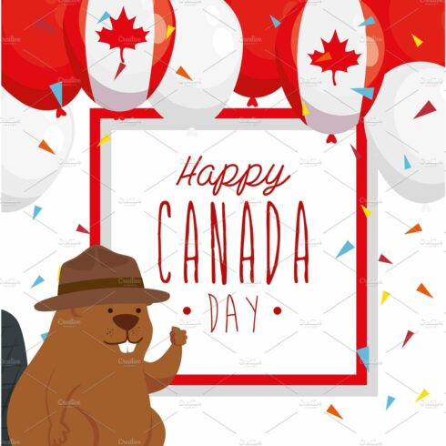 happy canada day with beaver and cover image.