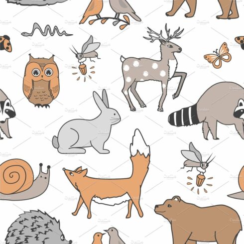 Forest animals seamless pattern cover image.