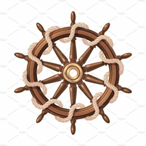 boat rope handwheel, ship wheel helm cover image.