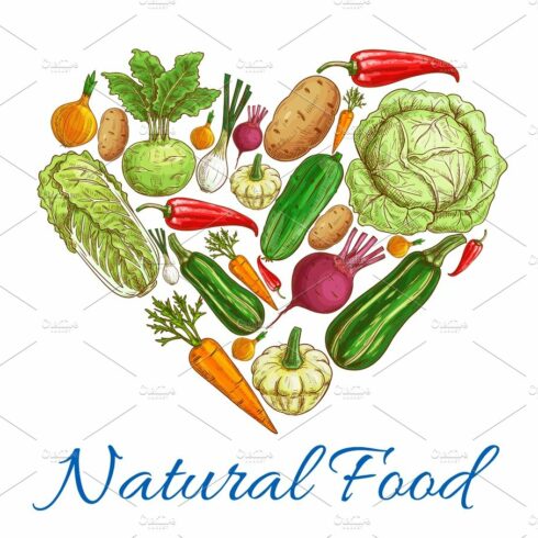 Natural vegetables food in heart symbol cover image.