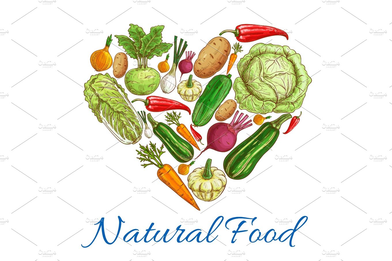 Natural vegetables food in heart symbol cover image.