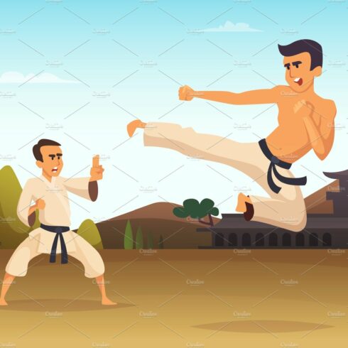Karate fighters Cartoon background cover image.