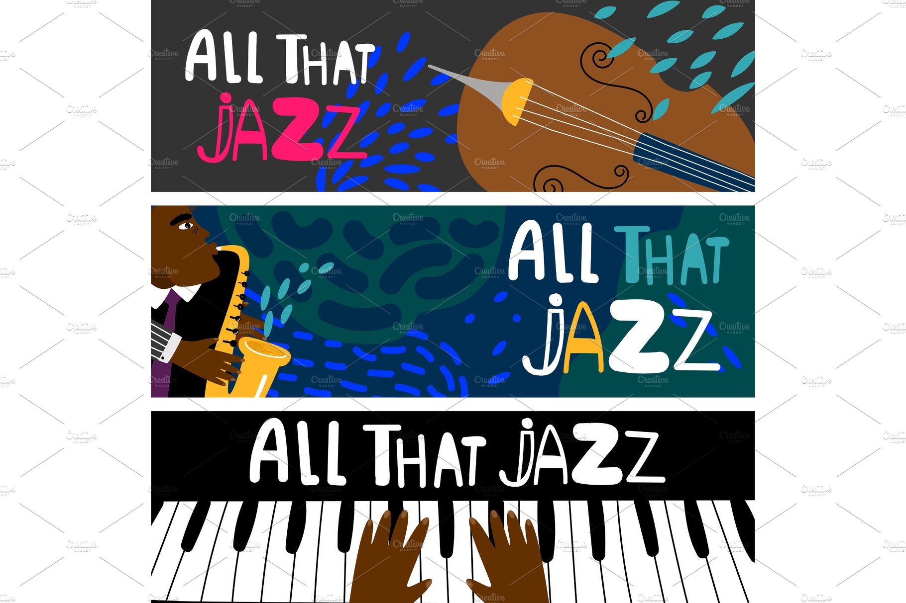 Jazz piano, saxophonist banners cover image.