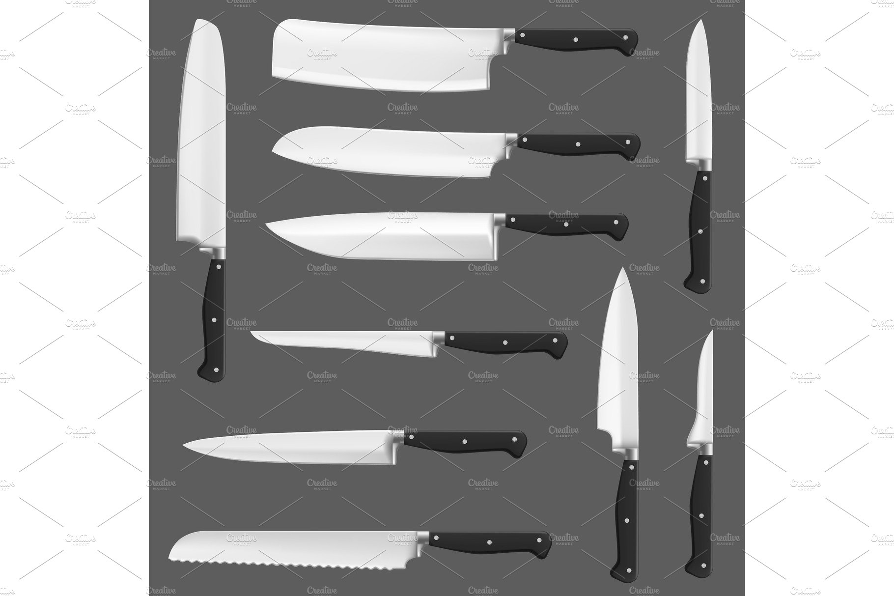 Knife realistic, kitchen chef or cover image.