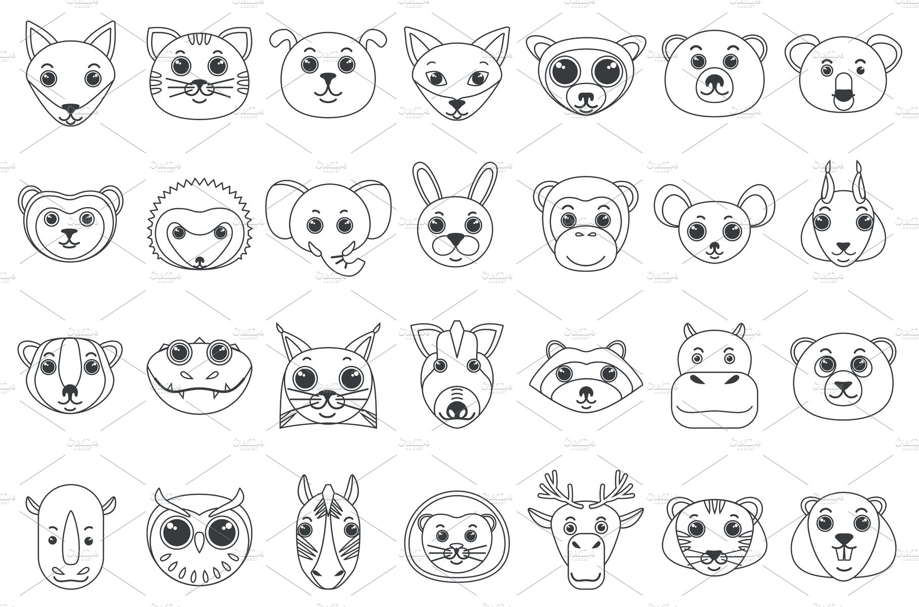 Outline heads of animals set cover image.