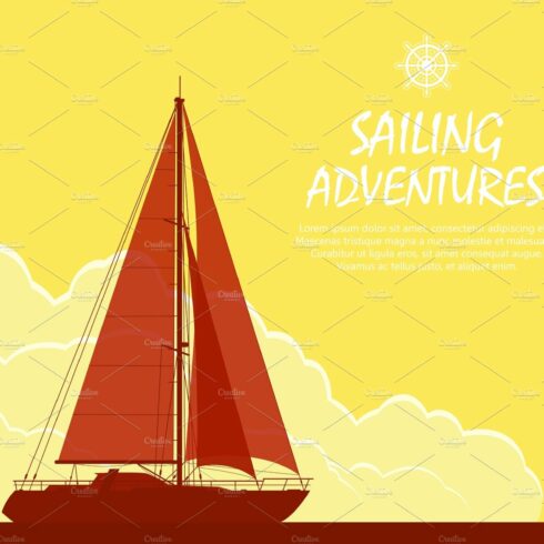Sailing yacht at sunset. Vector cover image.