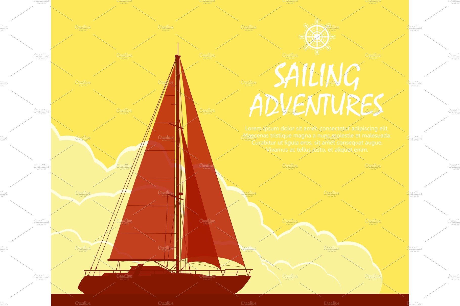 Sailing yacht at sunset. Vector cover image.