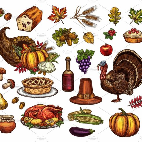 Thanksgiving day isolated vector icons set cover image.
