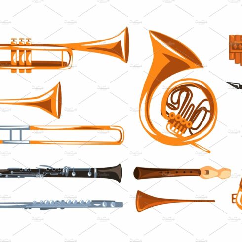 Musical wind instruments set cover image.