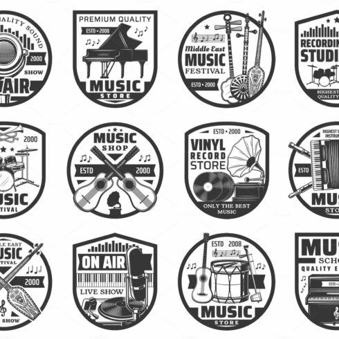 Musical instruments record icons cover image.
