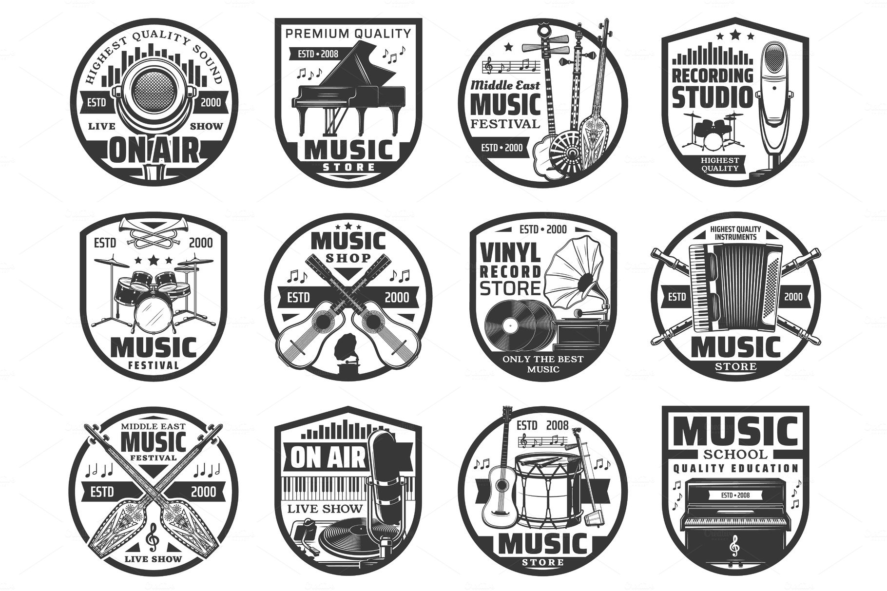 Musical instruments record icons cover image.