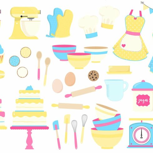 Yellow and Blue Baking Clipart cover image.