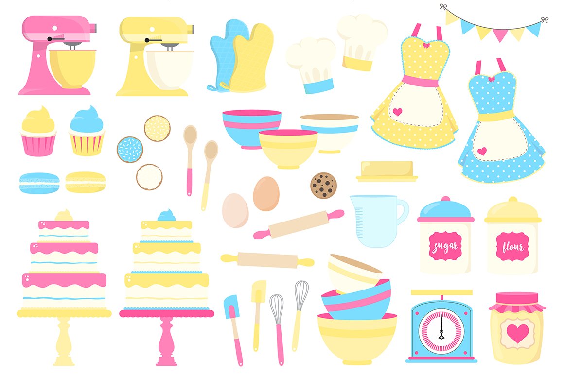 Yellow and Blue Baking Clipart cover image.