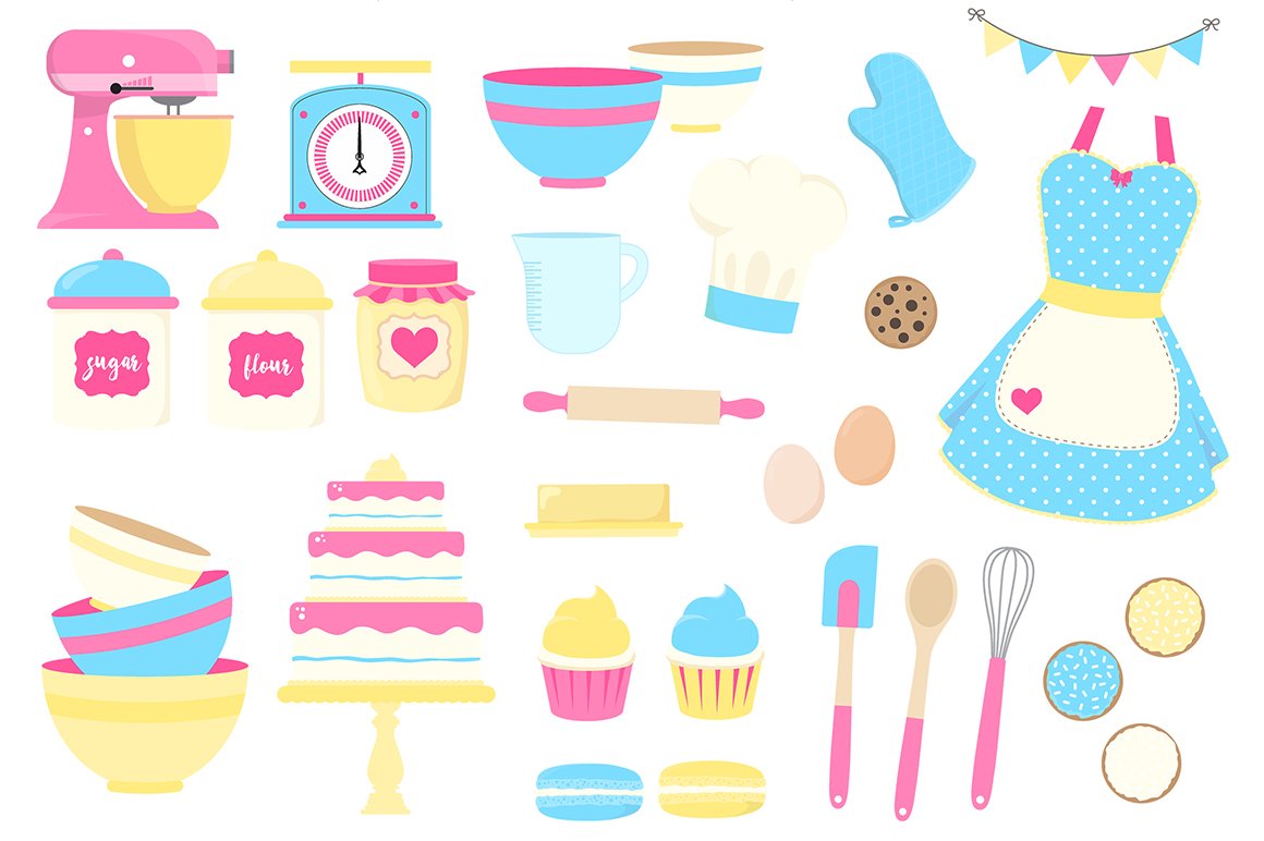 Yellow and Blue Baking Clipart preview image.