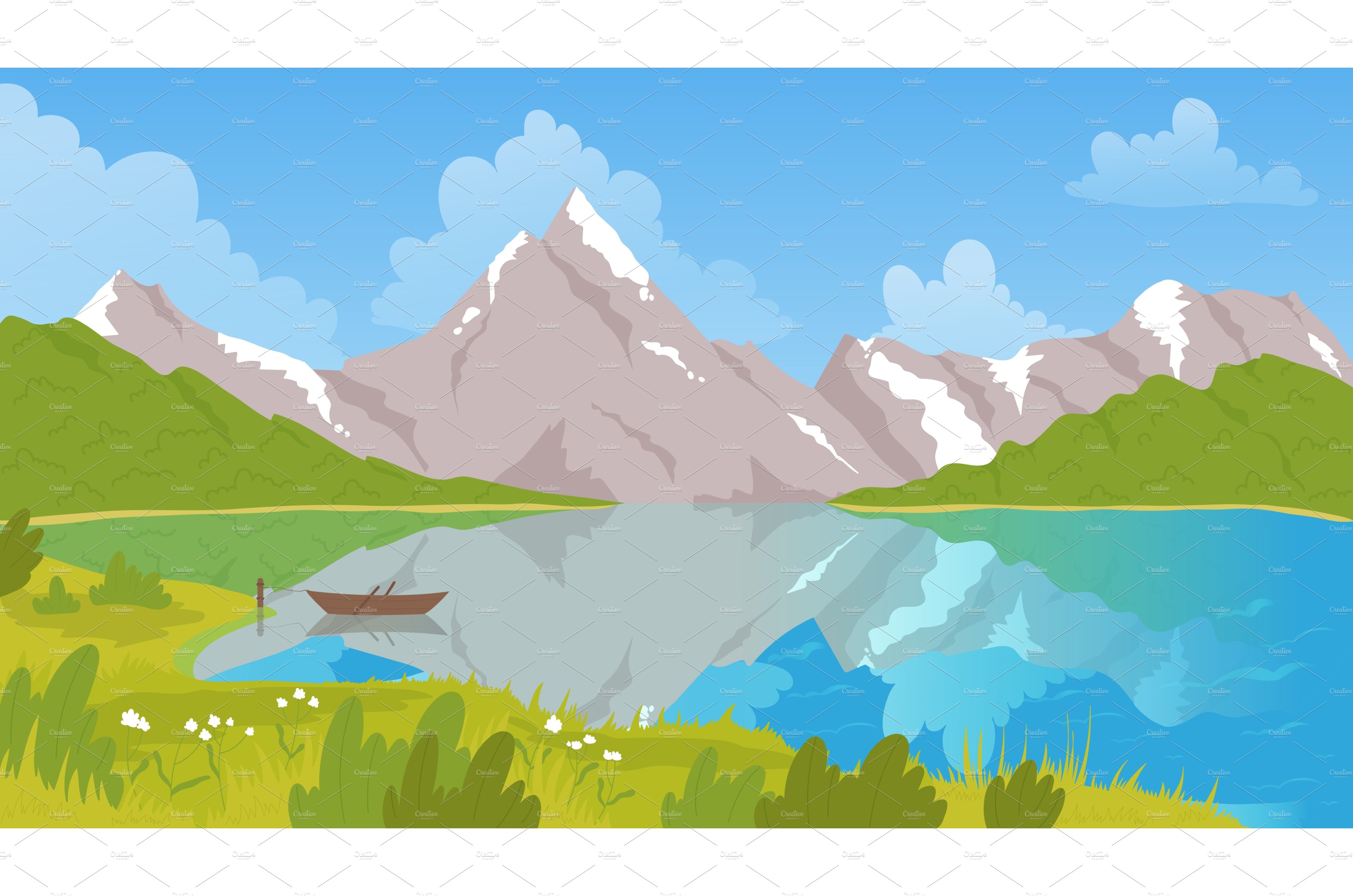 Mountain lake and boat landscape cover image.