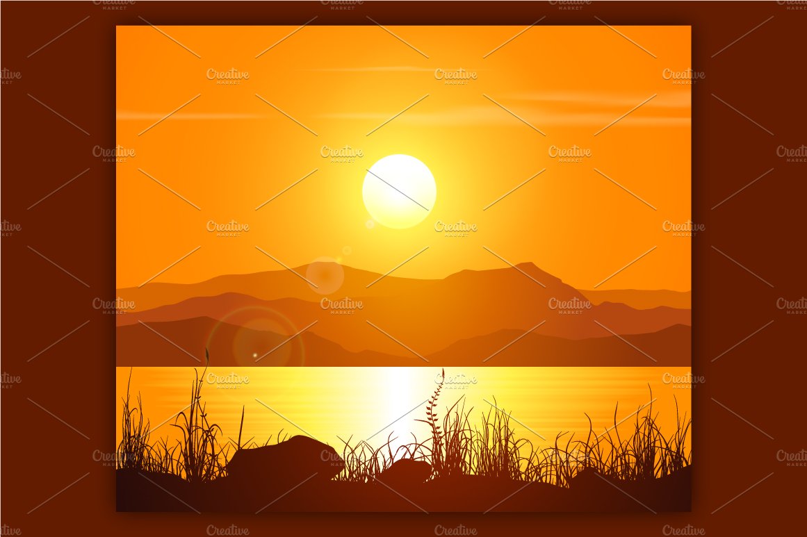 Sunset Landscapes Vector Set preview image.