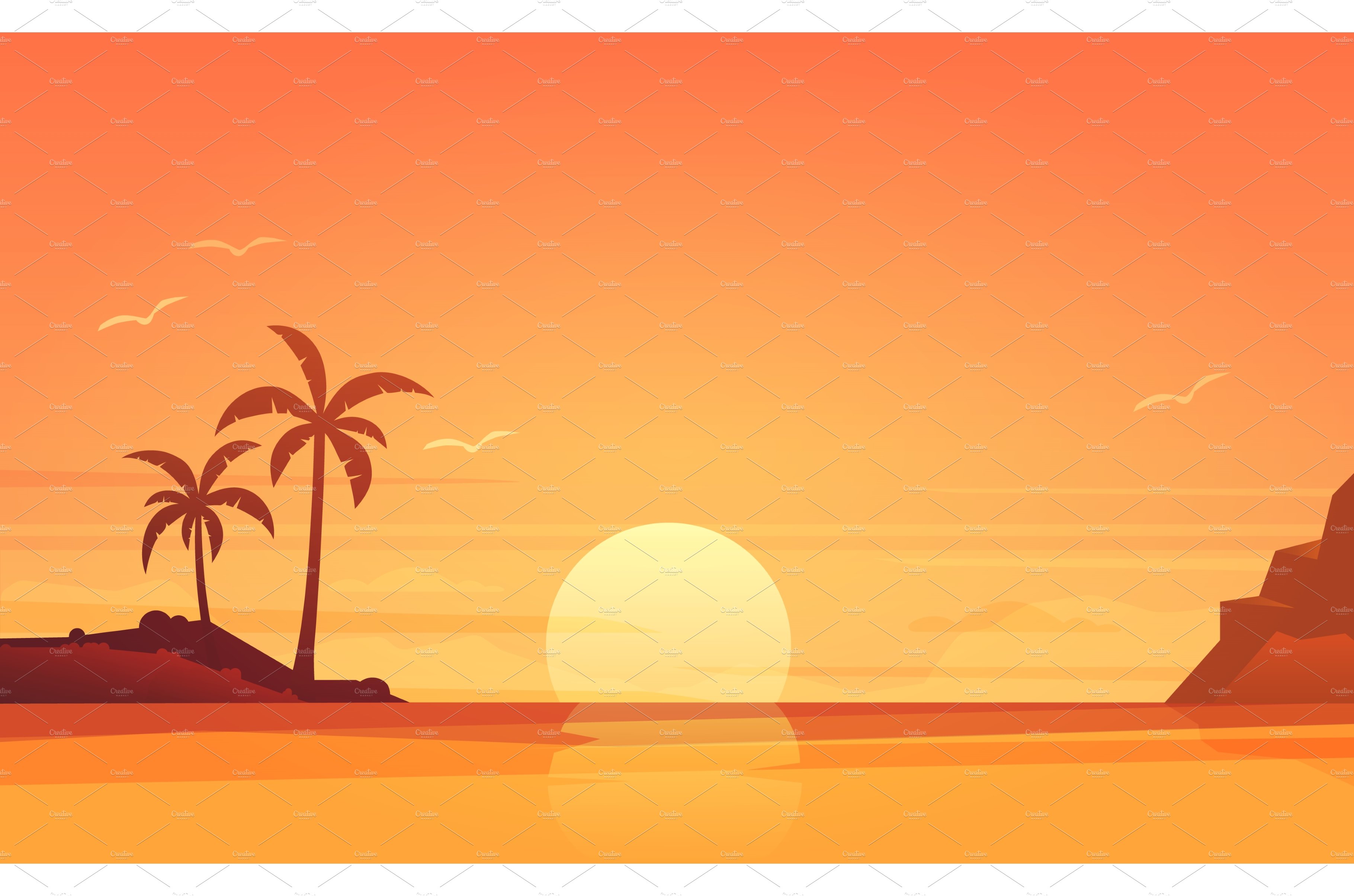 Sunset, sea beach and sun, ocean cover image.