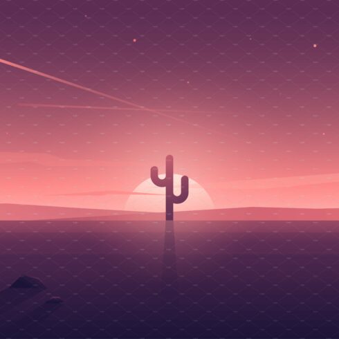 Landscape-cactus. Flat design cover image.