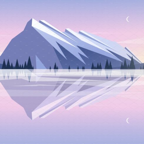 Evening mountains. Flat design cover image.