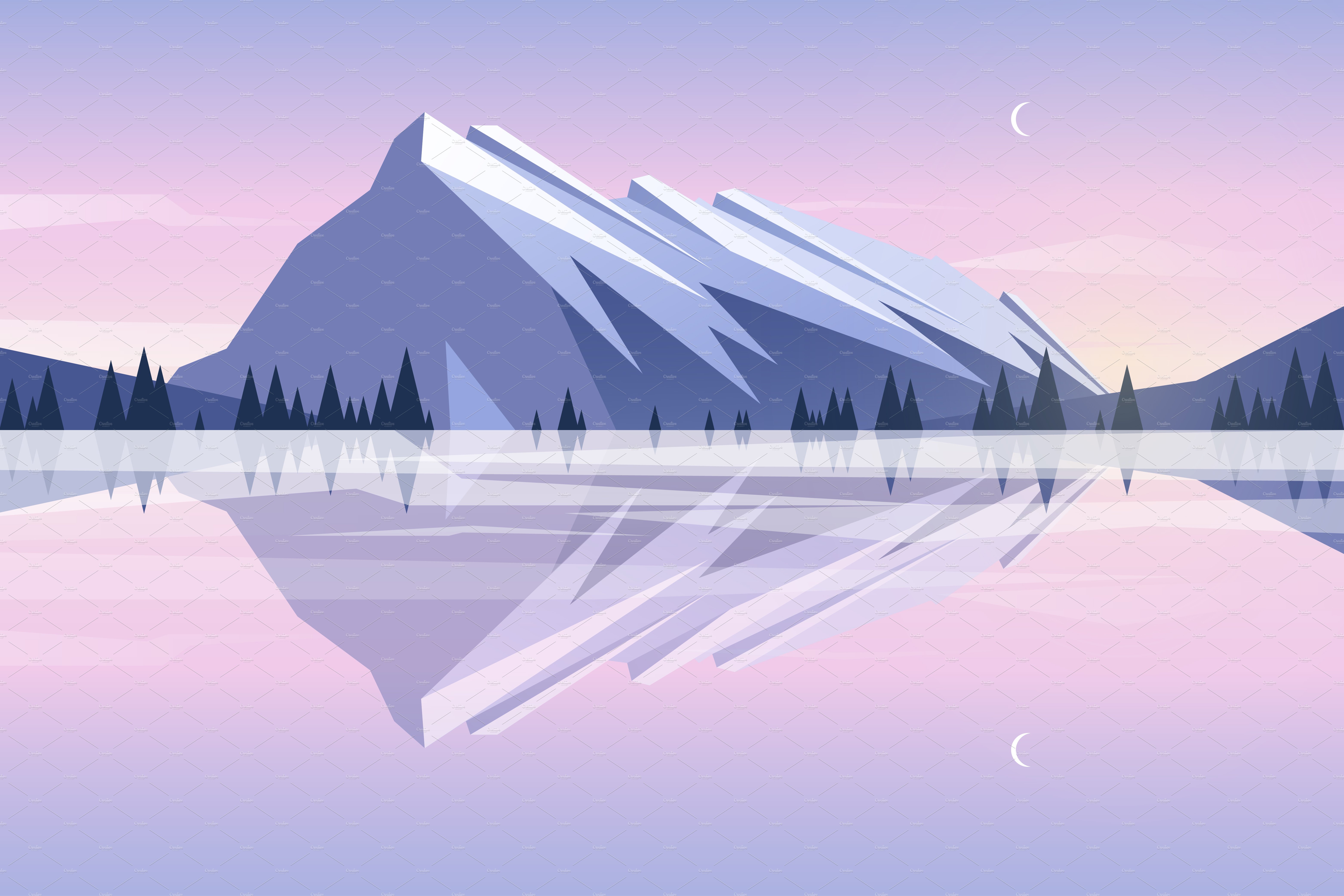 Evening mountains. Flat design cover image.