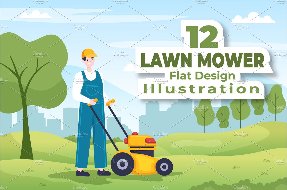12 Lawn Mower Illustration cover image.