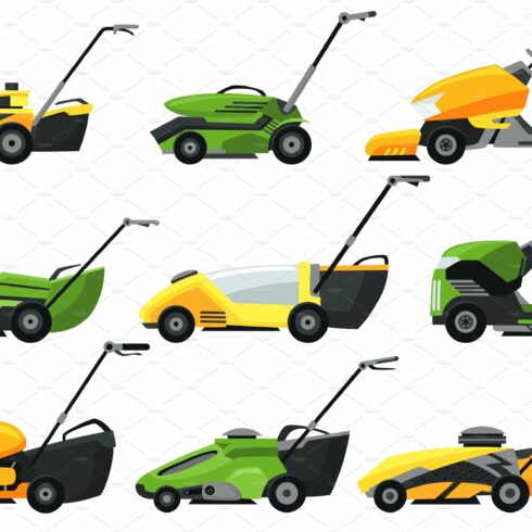 Lawn mower machines set in cover image.