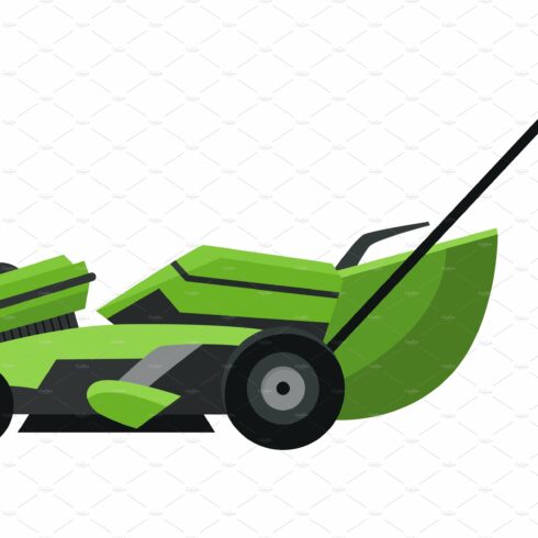 Lawn mower machine in green cover image.