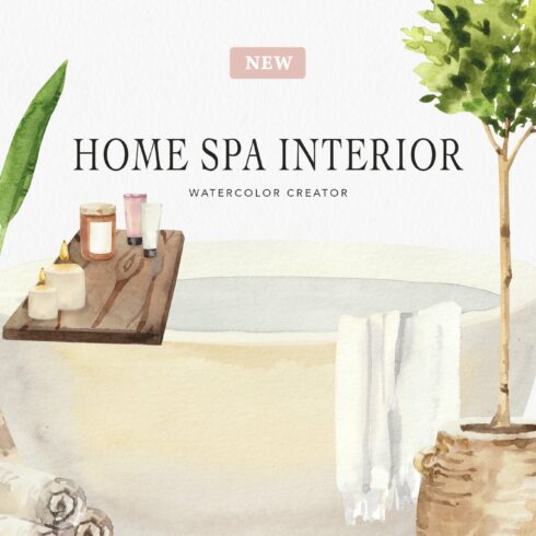 Home spa interior watercolor creator cover image.
