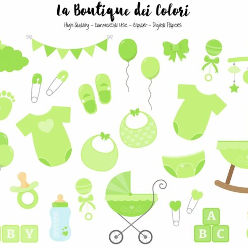 Green Baby Shower Clipart cover image.