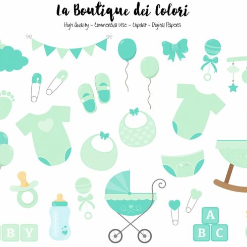 Mint Baby Shower Clipart cover image.