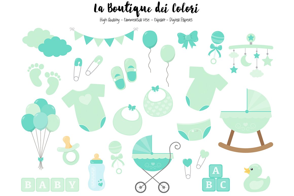 Mint Baby Shower Clipart cover image.