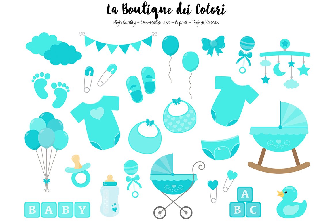 Turquoise New Baby Clipart cover image.