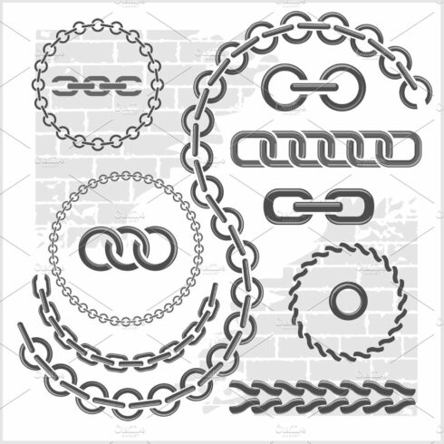 Chains set - icons, parts, circles of chains. cover image.