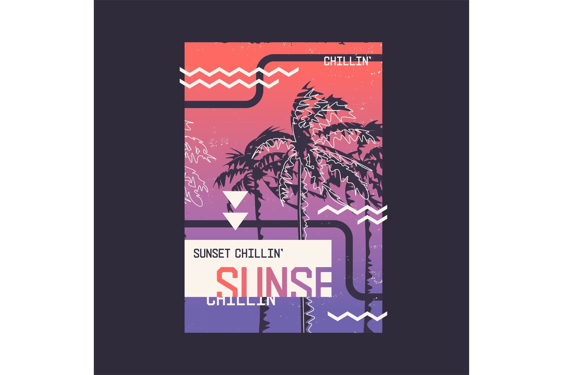 Sunset chillin. Graphic t-shirt cover image.