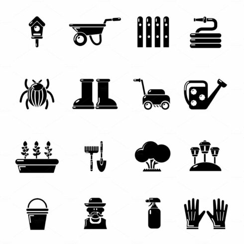 Gardener icons set, simple style cover image.