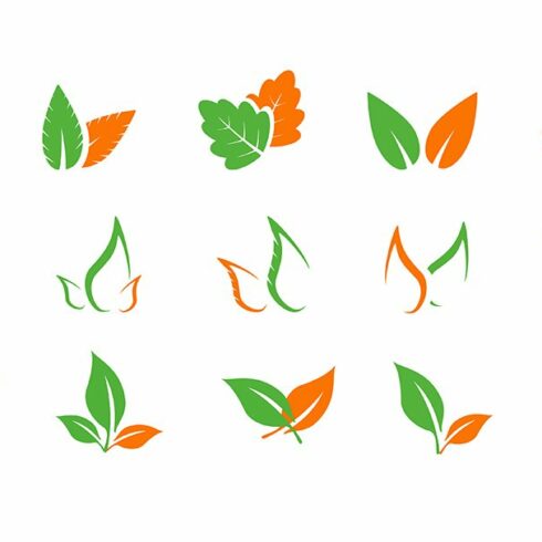 Set of green leaf logo design vector cover image.