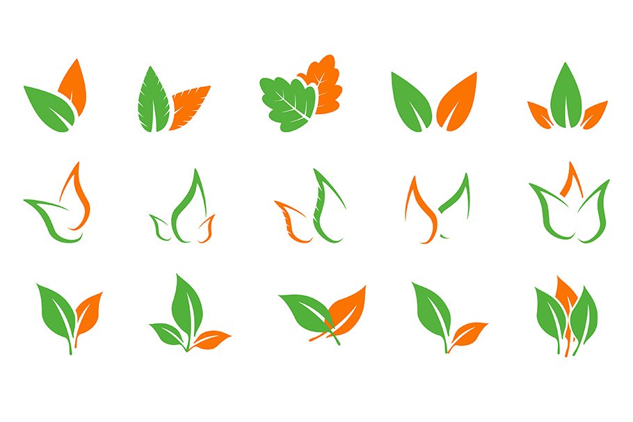 Set of green leaf logo design vector cover image.