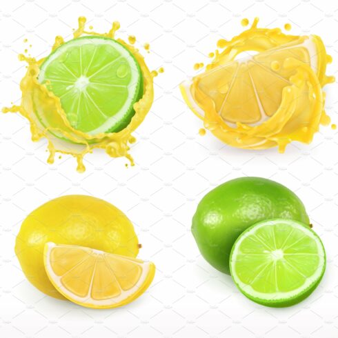 Lemon and lime juice. Vector icons cover image.