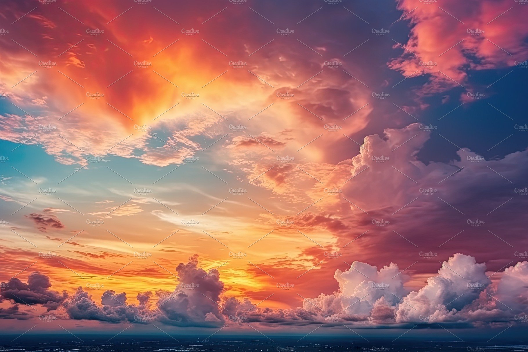 Colorful sky concept. Stunning sunset with vibrant twilight sky and clouds   – MasterBundles