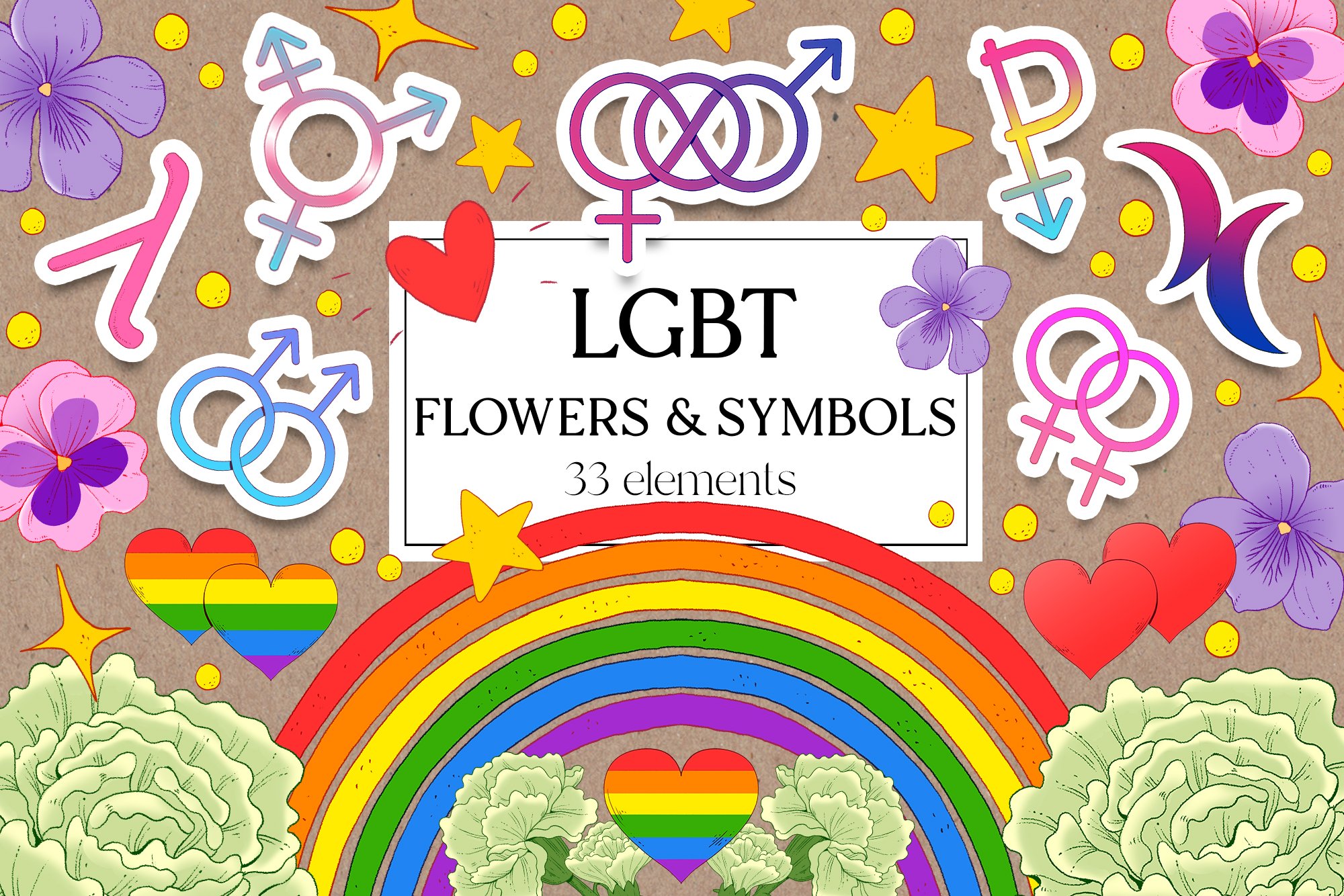 LGBT flowers & symbols. Pride Month cover image.