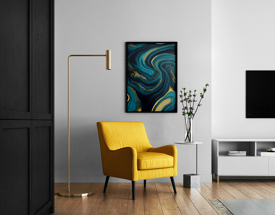 living room with poster mockup min 686