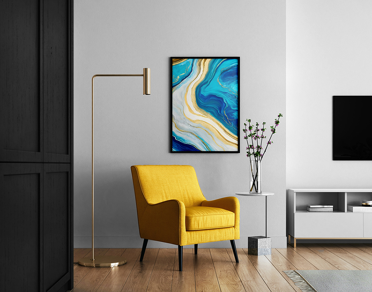 living room with poster mockup min 718