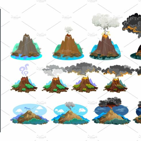 A set of volcanoes of varying degrees of eruption, a sleeping or awakening ... cover image.