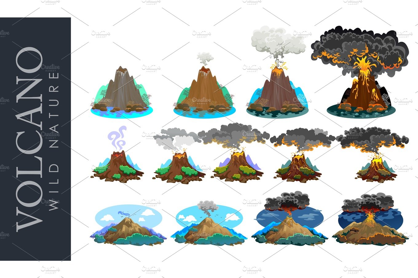 A set of volcanoes of varying degrees of eruption, a sleeping or awakening ... cover image.