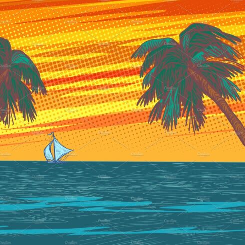 sunset beach resort palm trees sea cover image.