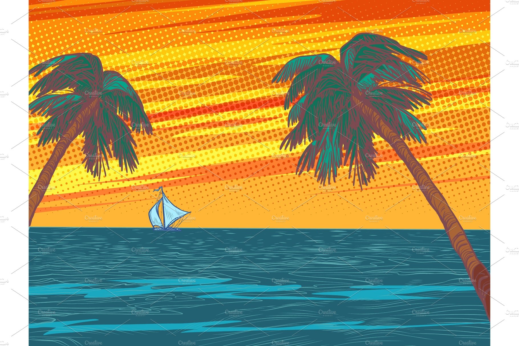 sunset beach resort palm trees sea cover image.