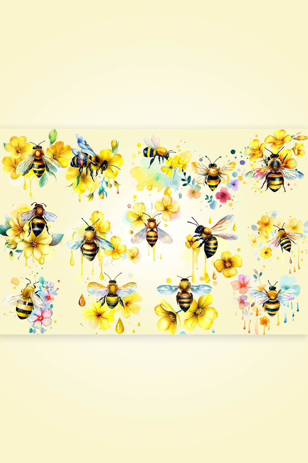 Bee Flowers Watercolor Bundle pinterest preview image.