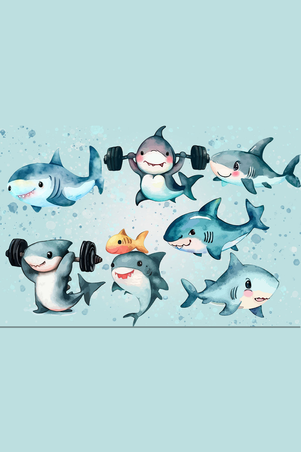 Cute Shark Watercolor Clipart pinterest preview image.